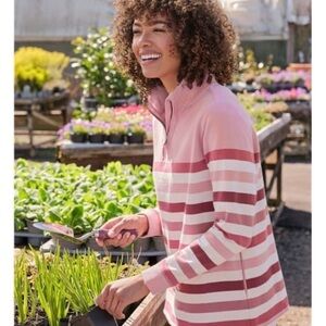 WOOLOVERS L Pink 1/2 zip stripe 100% organic cotton woman sweatshirt gorpcore